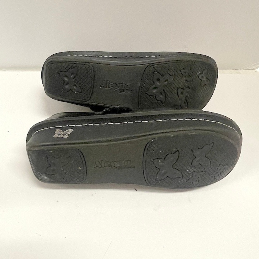 Allegria Mary Jane Shoes Black Embossed Leather Comfort Strap Size EU40 US9 - Picture 2 of 8